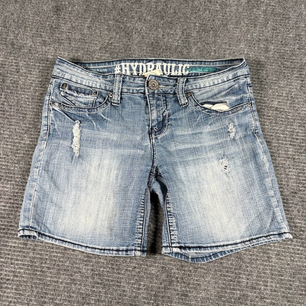Hydraulic Denim Shorts Womens 9/10 Blue Excellent Distressed Flap Pocket Vtg 00s